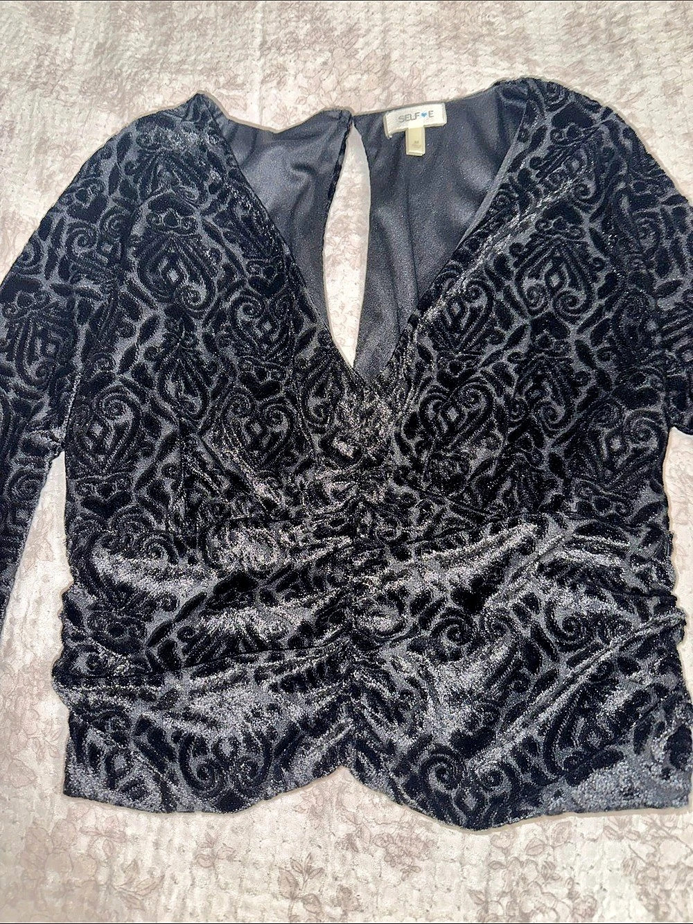 Self Esteem Women's Black Velvet Burnout Blouse Size Medium